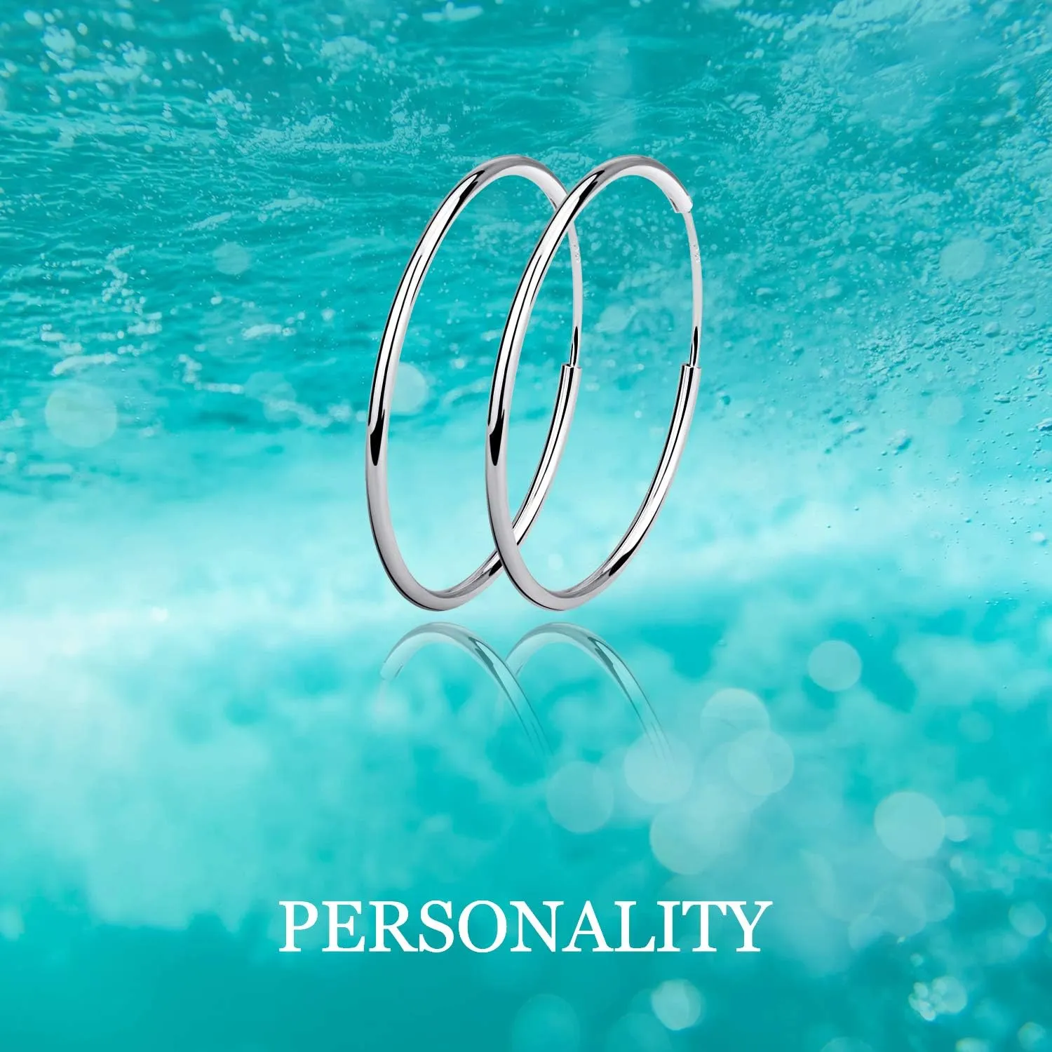 YFN Hoop Earrings Sterling Silver Polished Round Circle Endless Earrings Diameter 20,30,40,50,60,70,80mm