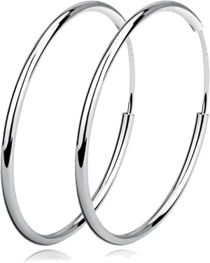 YFN Hoop Earrings Sterling Silver Polished Round Circle Endless Earrings Diameter 20,30,40,50,60,70,80mm