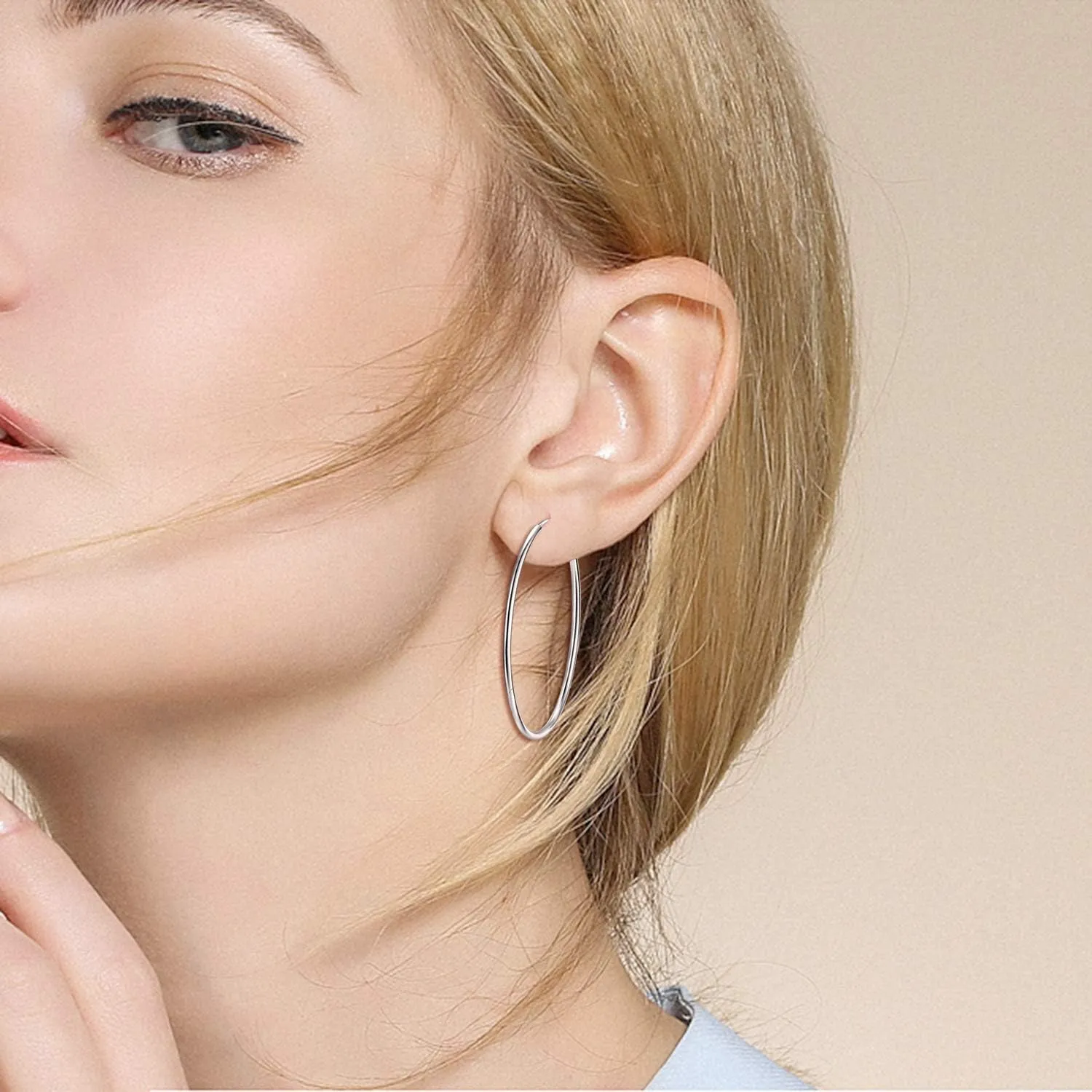 YFN Hoop Earrings Sterling Silver Polished Round Circle Endless Earrings Diameter 20,30,40,50,60,70,80mm