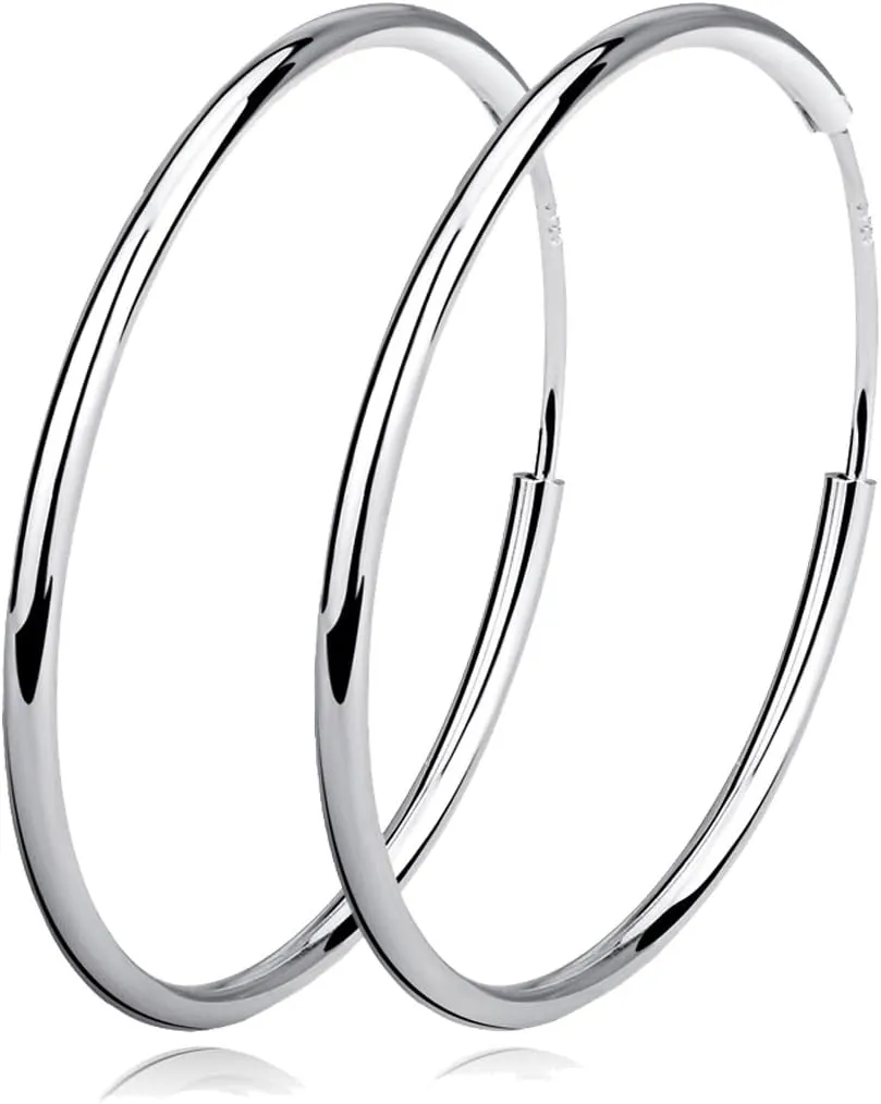 YFN Hoop Earrings Sterling Silver Polished Round Circle Endless Earrings Diameter 20,30,40,50,60,70,80mm