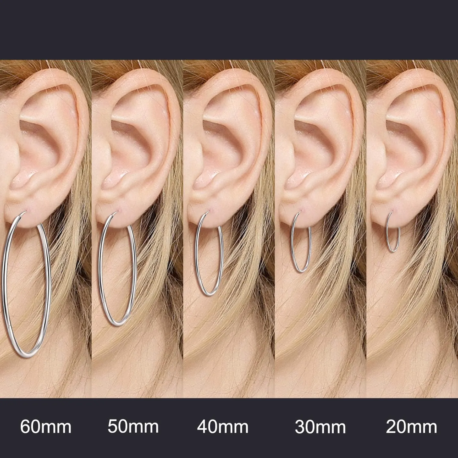 YFN Hoop Earrings Sterling Silver Polished Round Circle Endless Earrings Diameter 20,30,40,50,60,70,80mm