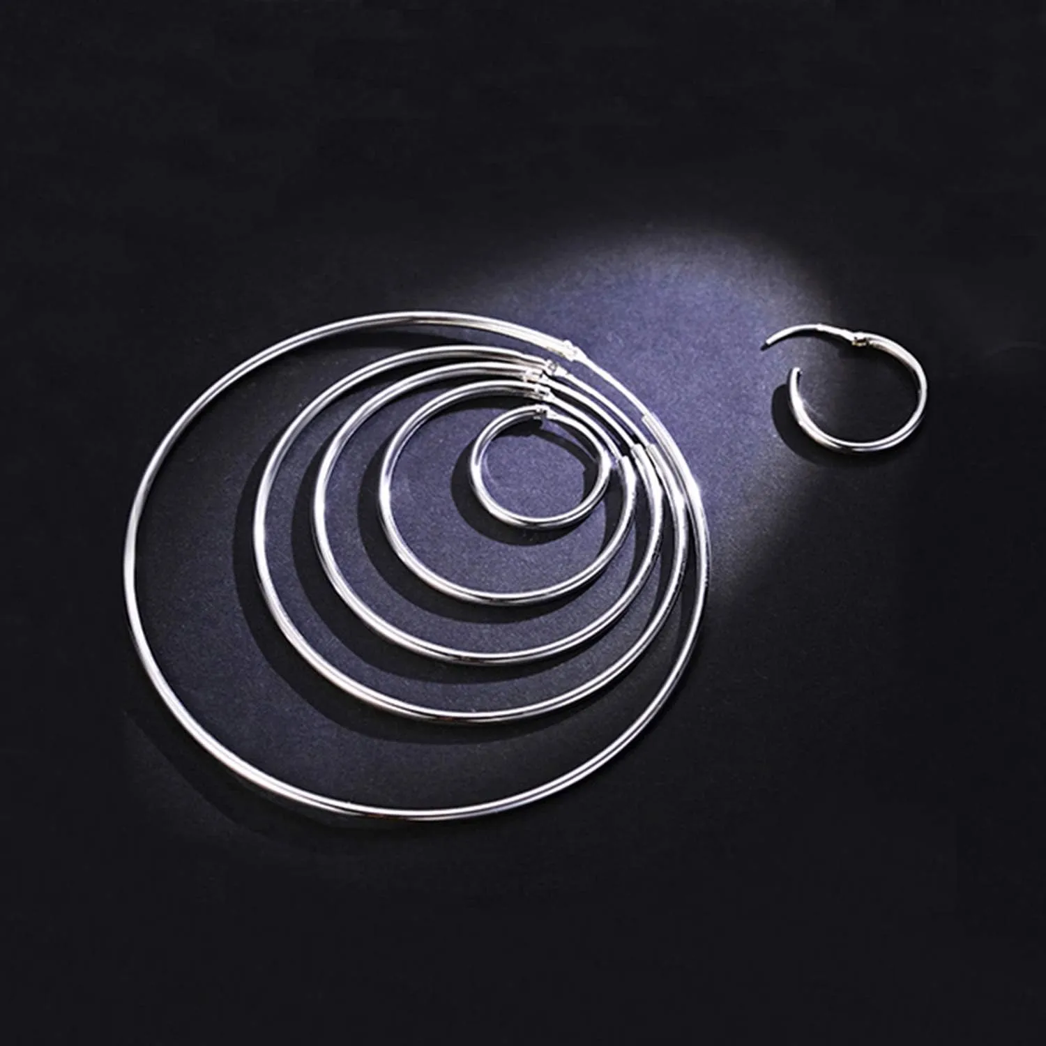 YFN Hoop Earrings Sterling Silver Polished Round Circle Endless Earrings Diameter 20,30,40,50,60,70,80mm