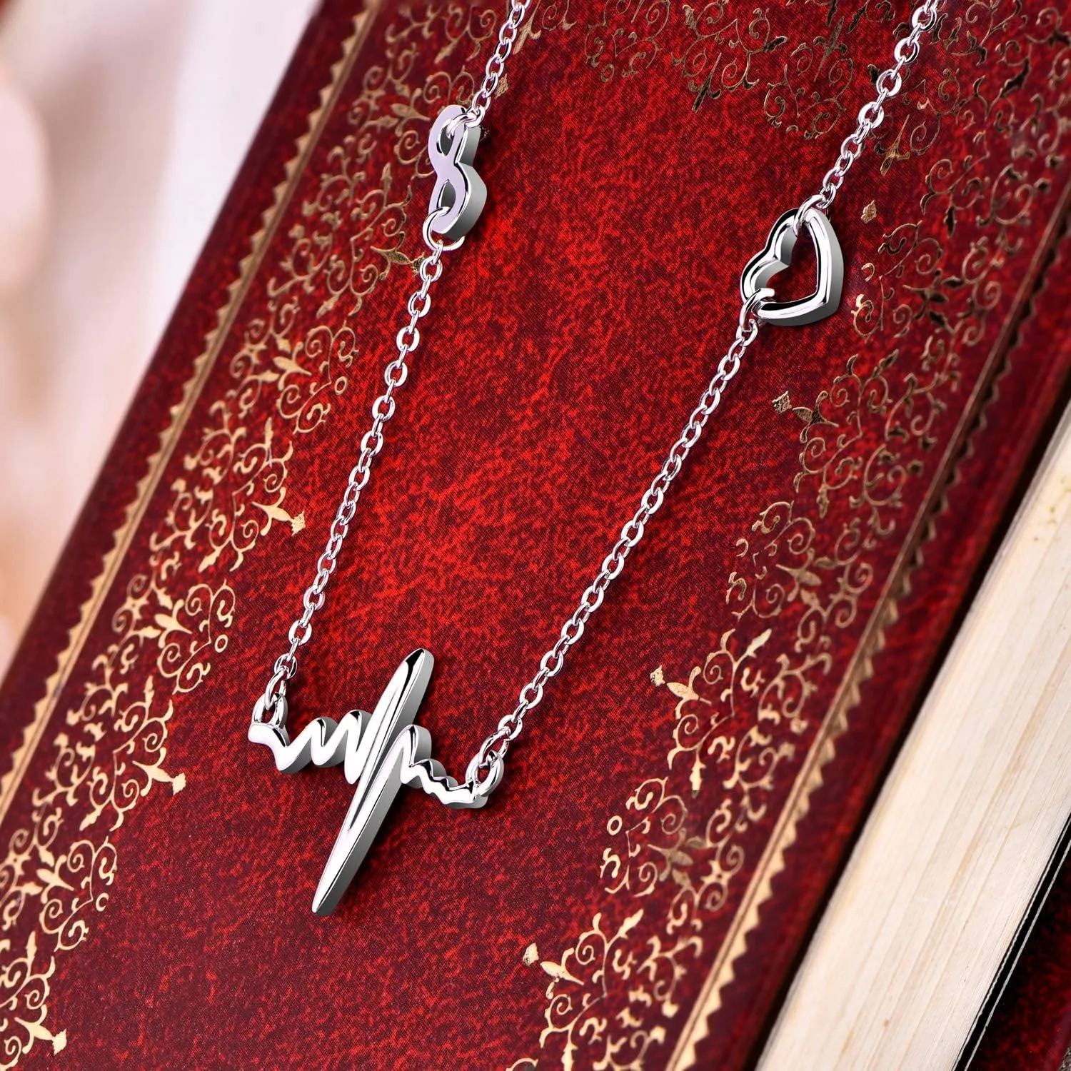 YL Heartbeat Pendant Necklace Sterling Silver Love Heart Earrings Polished Jewelry for Women