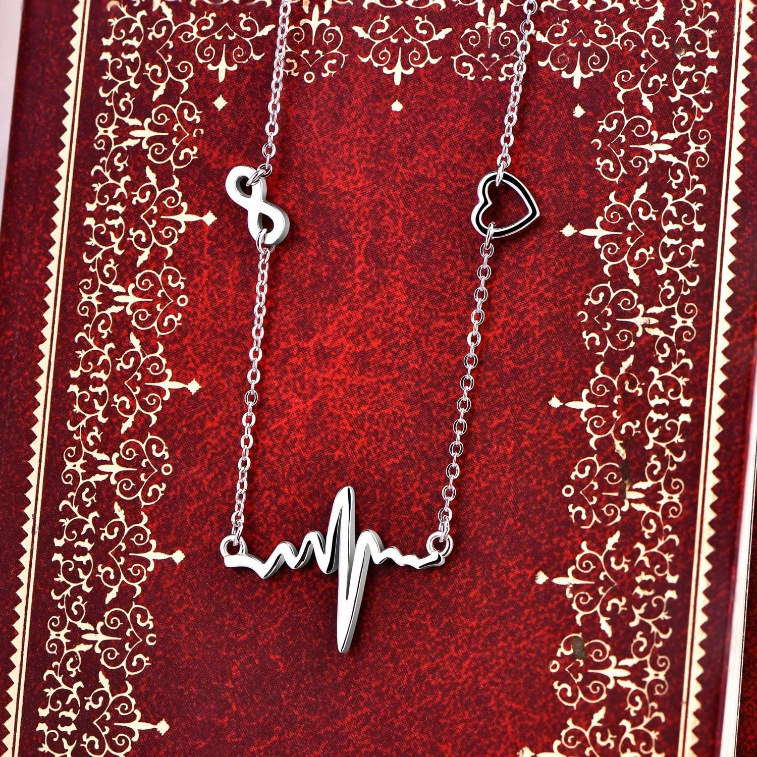 YL Heartbeat Pendant Necklace Sterling Silver Love Heart Earrings Polished Jewelry for Women