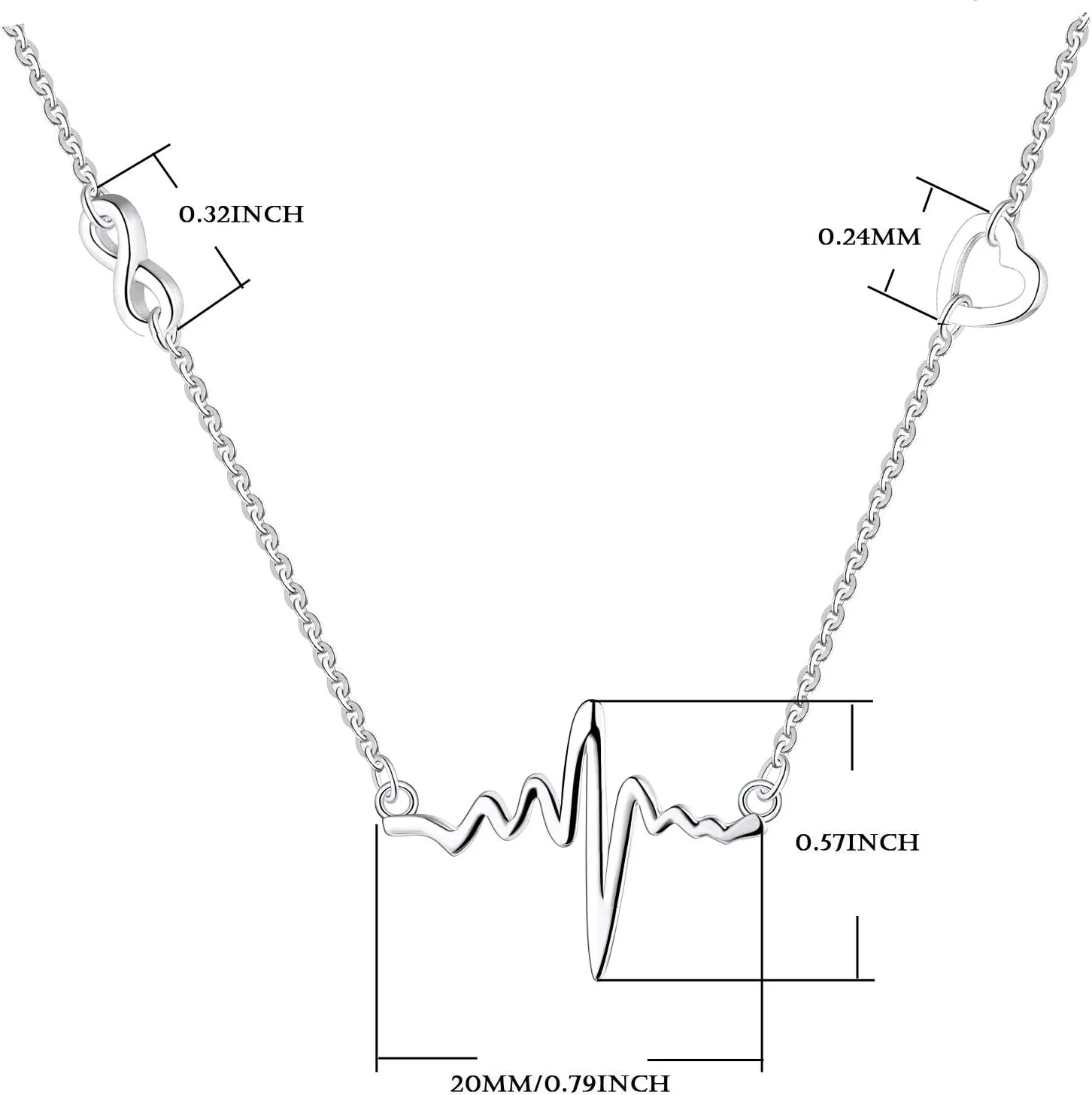 YL Heartbeat Pendant Necklace Sterling Silver Love Heart Earrings Polished Jewelry for Women