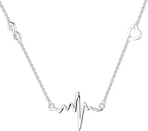YL Heartbeat Pendant Necklace Sterling Silver Love Heart Earrings Polished Jewelry for Women