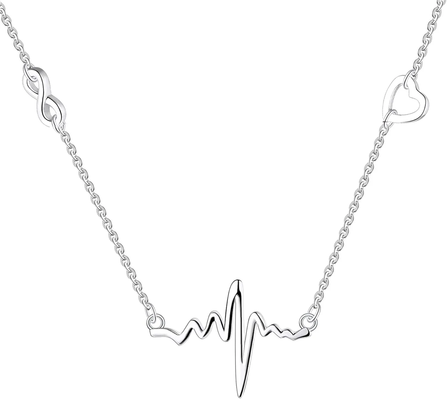 YL Heartbeat Pendant Necklace Sterling Silver Love Heart Earrings Polished Jewelry for Women