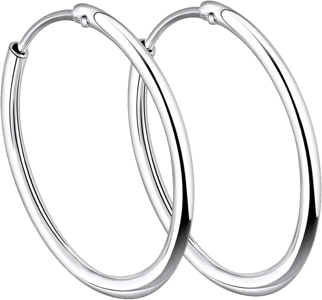 YL Hoop Earrings 925 Sterling Silver Polished Circle Earring 20-50 MM Hoops Diameter Jewelry for Women