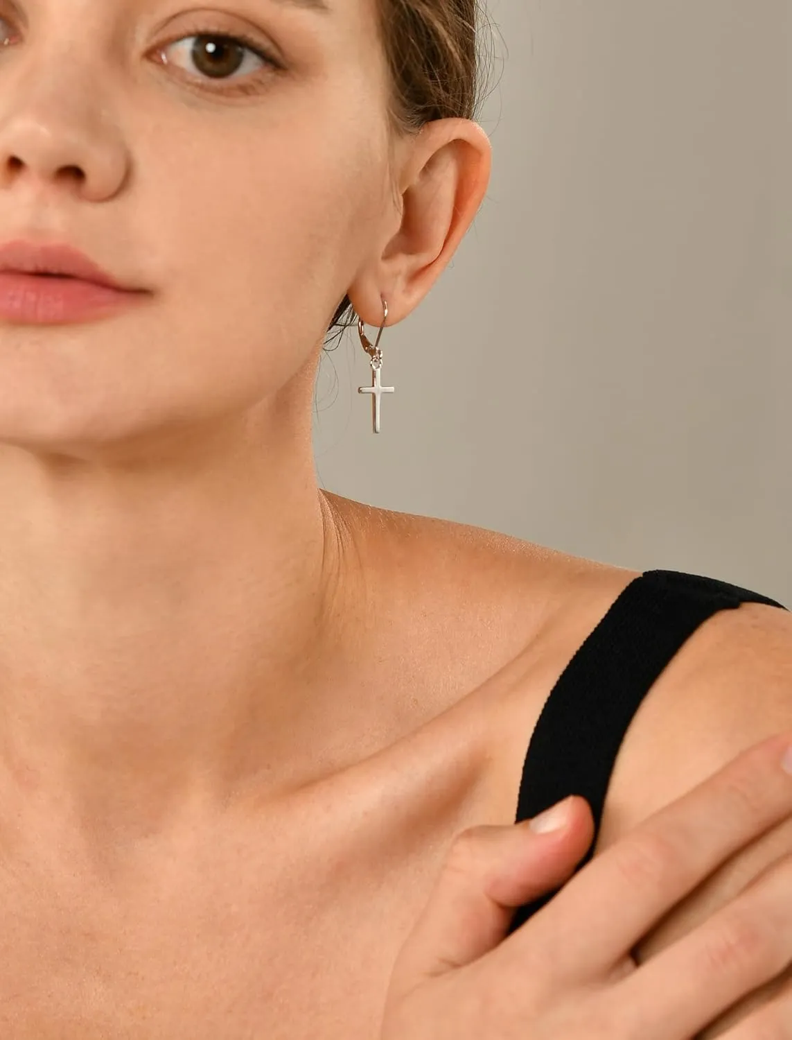 YL Hoop Earrings 925 Sterling Silver Polished Star/Cross/Moon Circle Endless Earrings 15mm Dangle Hoops Diameter Jewelry