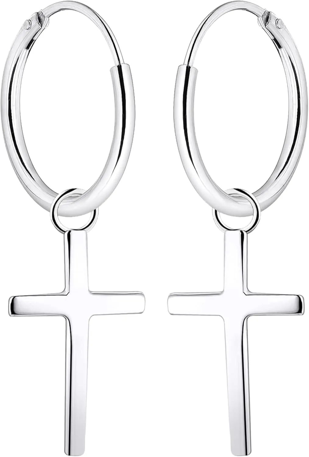 YL Hoop Earrings 925 Sterling Silver Polished Star/Cross/Moon Circle Endless Earrings 15mm Dangle Hoops Diameter Jewelry