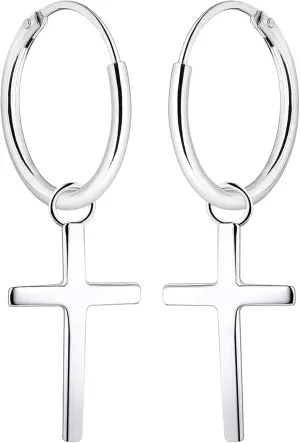 YL Hoop Earrings 925 Sterling Silver Polished Star/Cross/Moon Circle Endless Earrings 15mm Dangle Hoops Diameter Jewelry