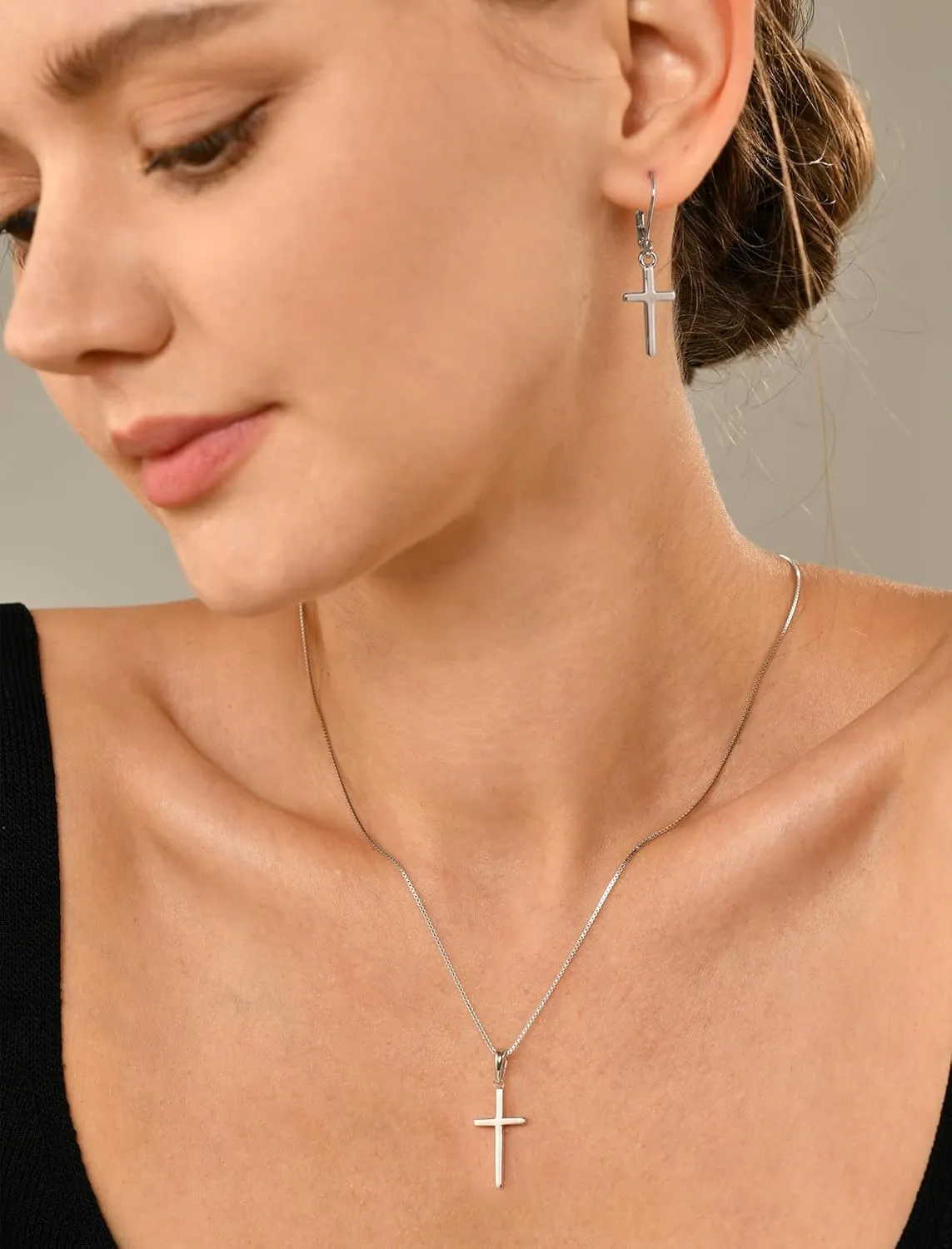 YL Hoop Earrings 925 Sterling Silver Polished Star/Cross/Moon Circle Endless Earrings 15mm Dangle Hoops Diameter Jewelry