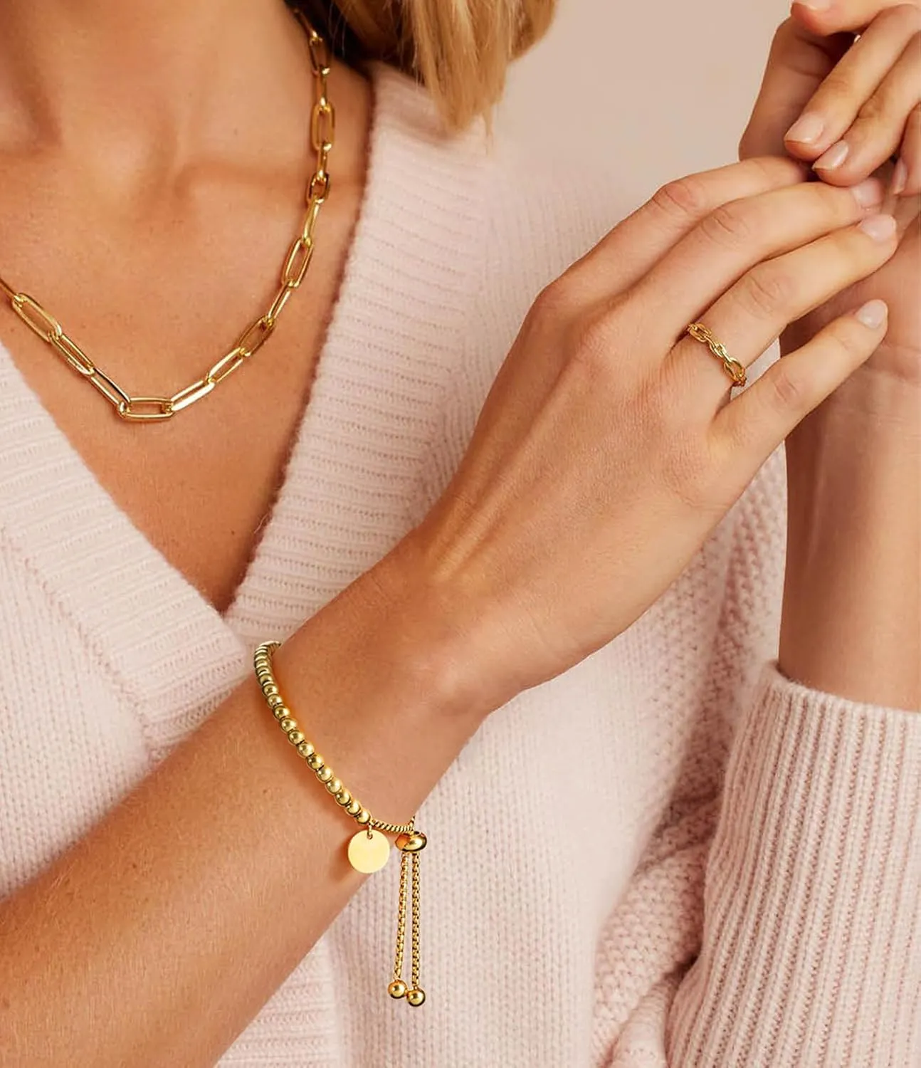 Yowivon Gold Plated Bracelets for Women Trendy Dainty Adjustable Bolo Bracelets Tennis Beaded Bracelet Tarnish Free Gold Plated Fashion Jewelry Gifts for Her