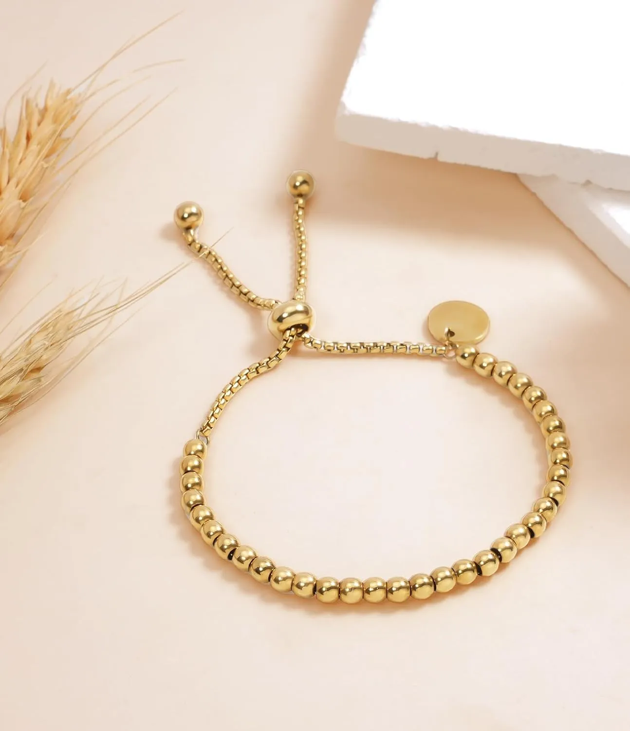 Yowivon Gold Plated Bracelets for Women Trendy Dainty Adjustable Bolo Bracelets Tennis Beaded Bracelet Tarnish Free Gold Plated Fashion Jewelry Gifts for Her