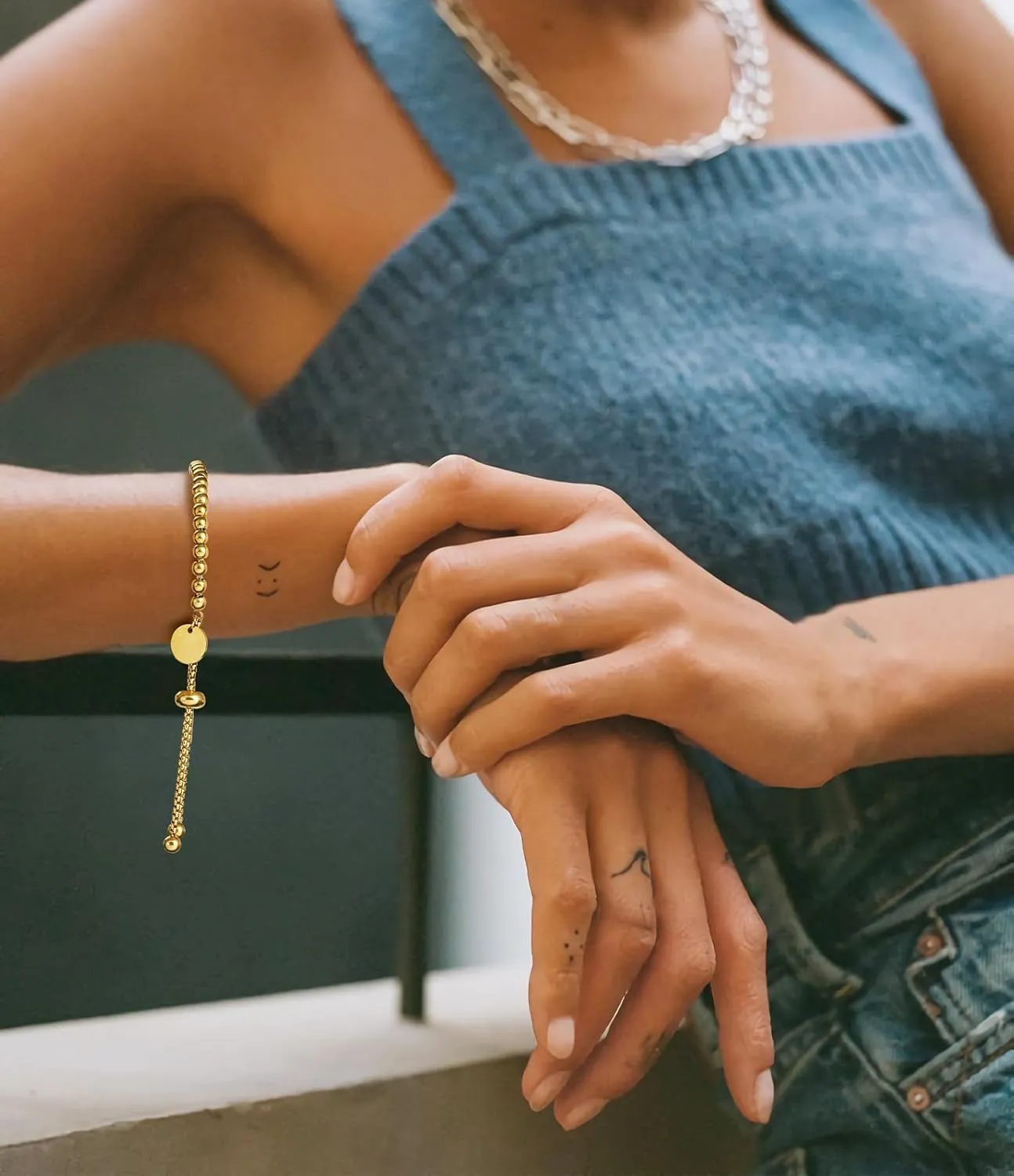 Yowivon Gold Plated Bracelets for Women Trendy Dainty Adjustable Bolo Bracelets Tennis Beaded Bracelet Tarnish Free Gold Plated Fashion Jewelry Gifts for Her