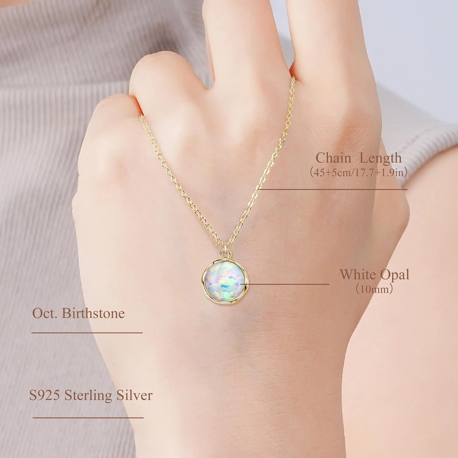YUNKAI Opal Necklaces for Women Sterling Silver, Pear/Round/Oval Created-Opal Pendants, Dainty Vintage Necklace Fine Jewelry Gift for Birthdays Anniversaries, October Birthstone Pendant