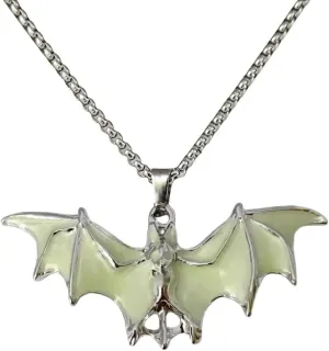 YWMAN Glow in the Dark Bat Pendant Necklace, Stainless Steel Chain, Gothic Halloween Jewelry