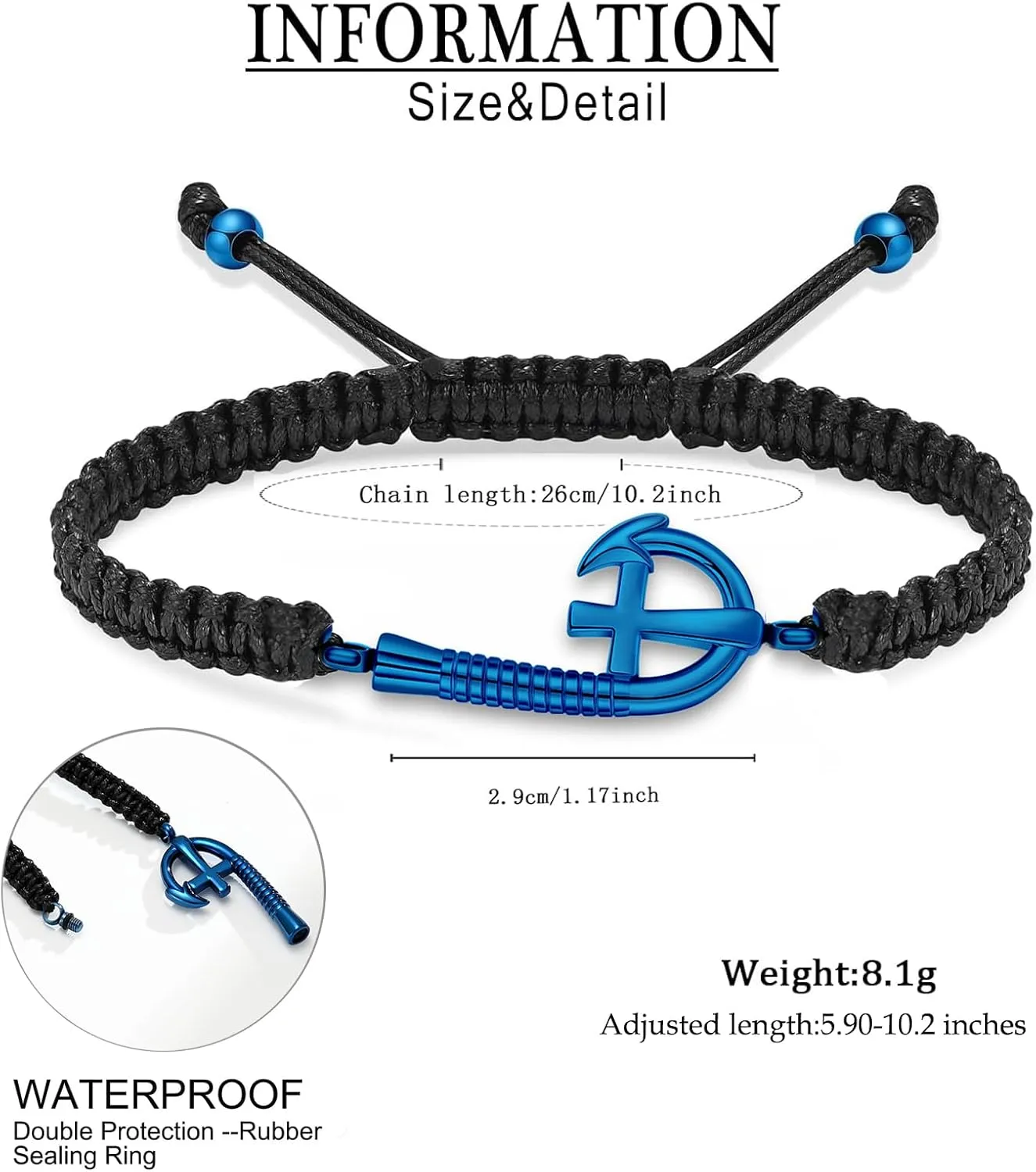 zeqingjw Urn Bracelet for Ashes Fish Hook Cremation Bracelet for Ashes Rope Ash Bangle for Men Women Keepsake Pendant Memorial Jewelry Gifts