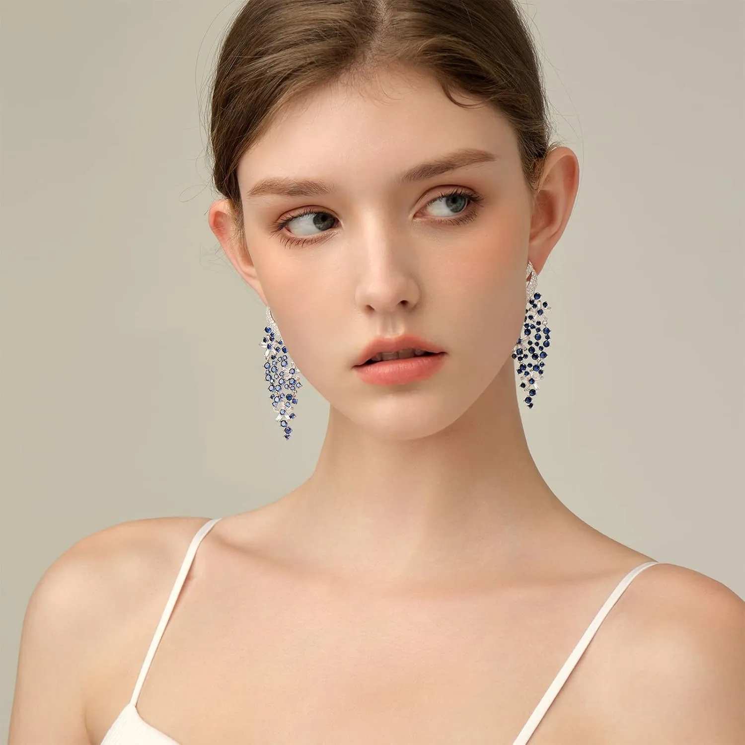 Zircon Gemstone Drop Dangle Earrings, Rhinestone Cluster Earrings Luxury Bridal Flower Fashion Jewelry, 18K Gold Plated 925 Sterling Silver Posts Sparkly Evening Dressy Earrings