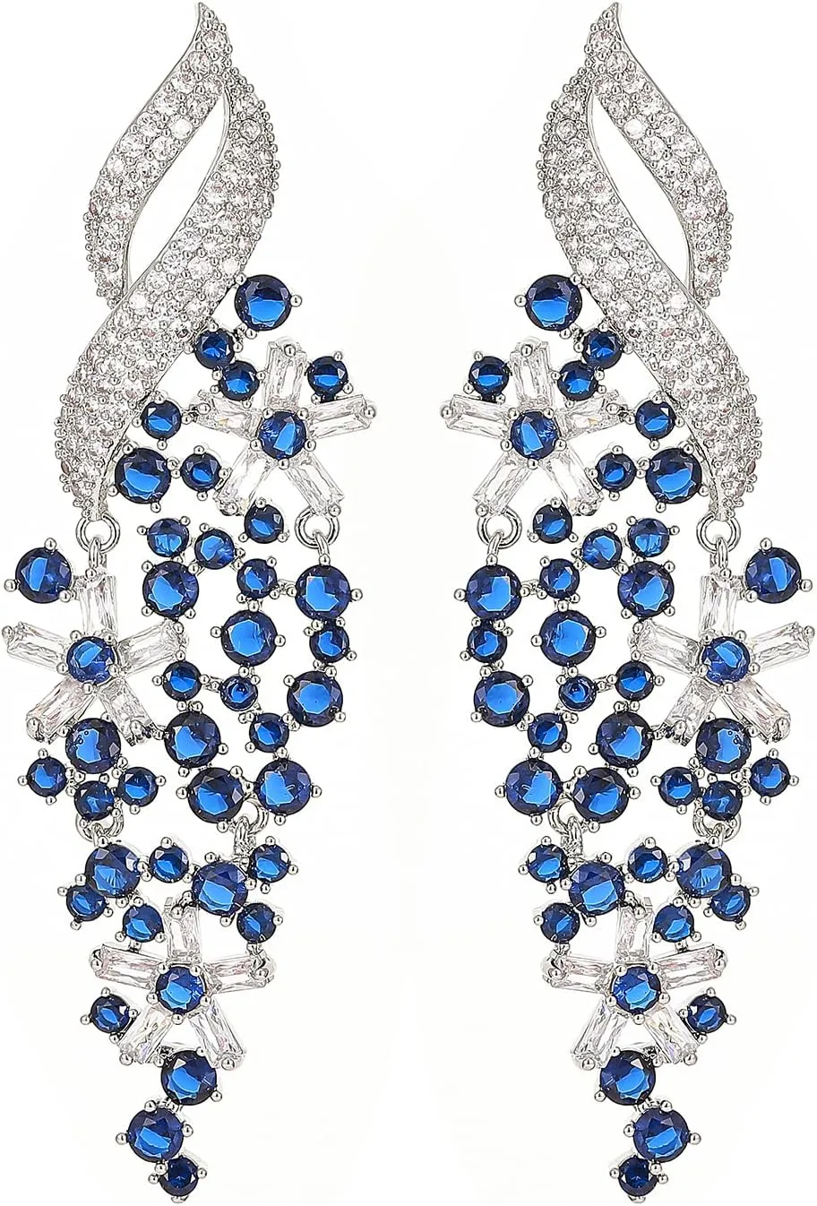 Zircon Gemstone Drop Dangle Earrings, Rhinestone Cluster Earrings Luxury Bridal Flower Fashion Jewelry, 18K Gold Plated 925 Sterling Silver Posts Sparkly Evening Dressy Earrings