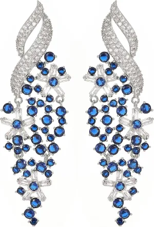 Zircon Gemstone Drop Dangle Earrings, Rhinestone Cluster Earrings Luxury Bridal Flower Fashion Jewelry, 18K Gold Plated 925 Sterling Silver Posts Sparkly Evening Dressy Earrings