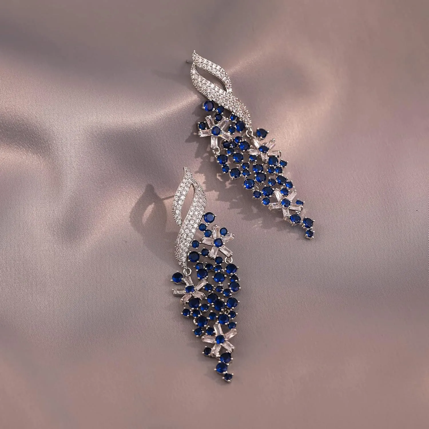 Zircon Gemstone Drop Dangle Earrings, Rhinestone Cluster Earrings Luxury Bridal Flower Fashion Jewelry, 18K Gold Plated 925 Sterling Silver Posts Sparkly Evening Dressy Earrings