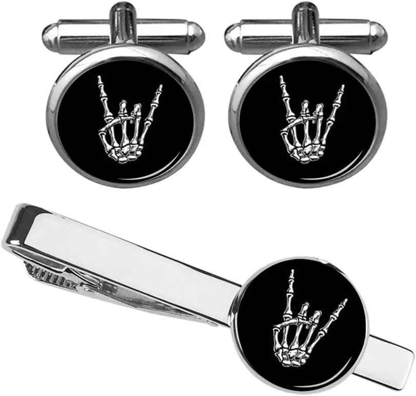 ZUNON Hand Cufflinks Rock X-Ray Skull Hand Halloween Shirt Cufflinks & Tie Tack Doctor Father Birthday Gift