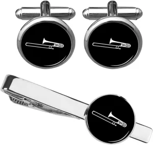 ZUNON Music Cufflinks Trombone Musical Instrument Cufflinks & Tie Clips Set Musician Artist Jewelry Wedding Gift
