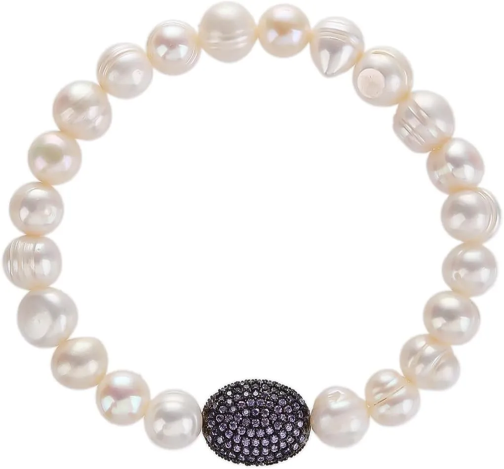 ZVVBOO Freshwater Cultured Pearl Stretch Bracelet For Women Trendy CZ Charm Bracelets Fine Party Jewelry Gifts